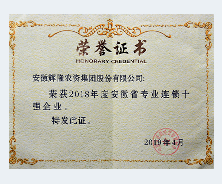 Top Ten professional chain enterprises in Anhui Province in 2018